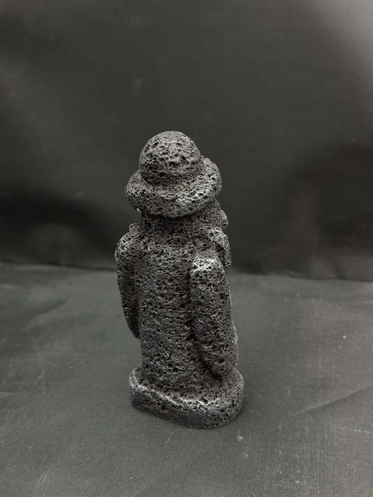 Vintage Lava Rock Statue 4.5″ Stone Grandfather, Carved Tiki Figurine Good Luck