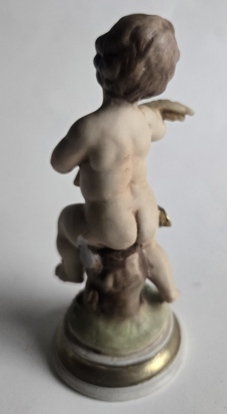 2 ANTIQUE BEAUTIFUL GERMANY CHERUB PUTTI FIGURINE SET MARKED GOLD GILT, 1 AS IS