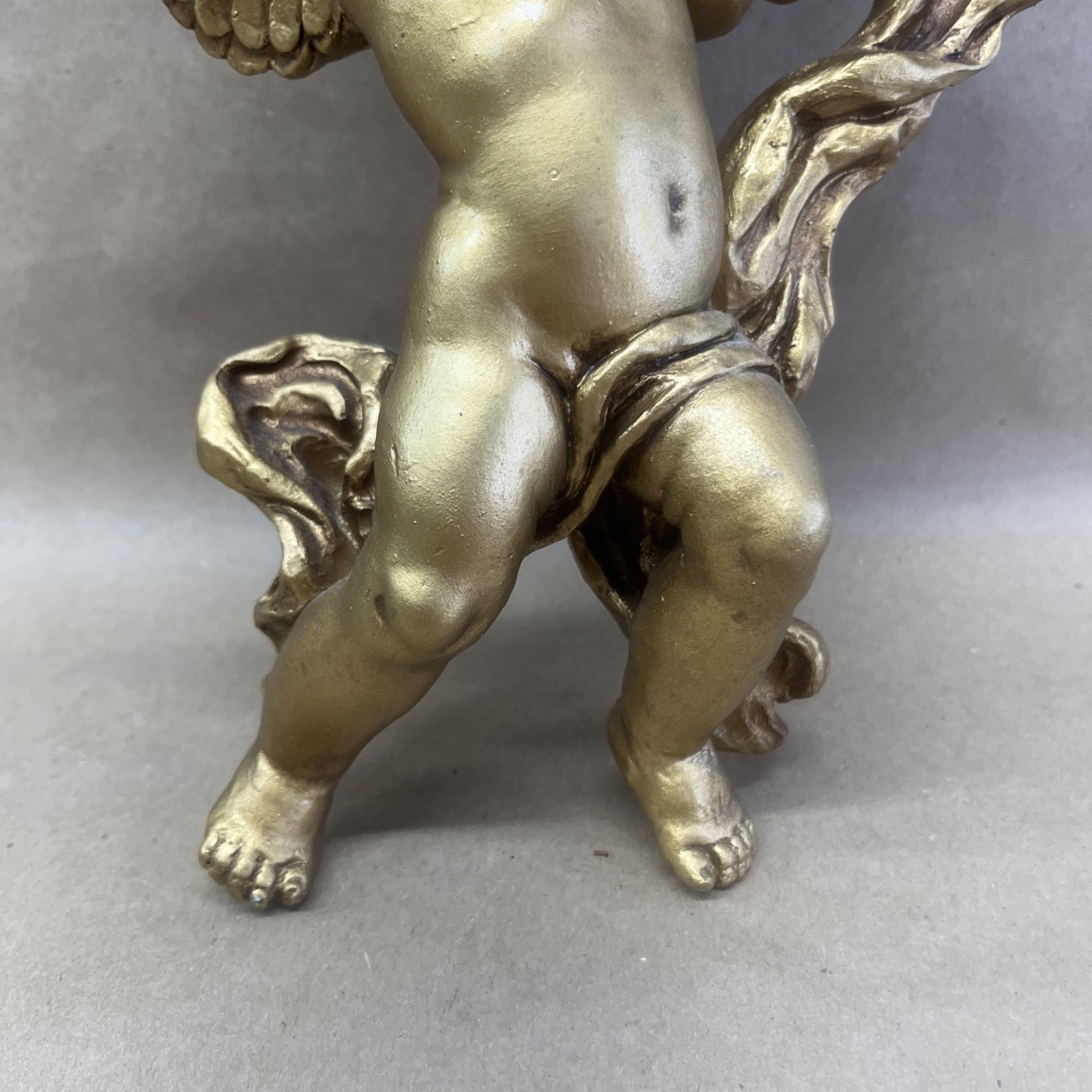 VINTAGE ANGEL CHERUB 1975 VICTORIAN GOLD WALL POCKET HOLLYWOOD REGENCY 14 1/2”