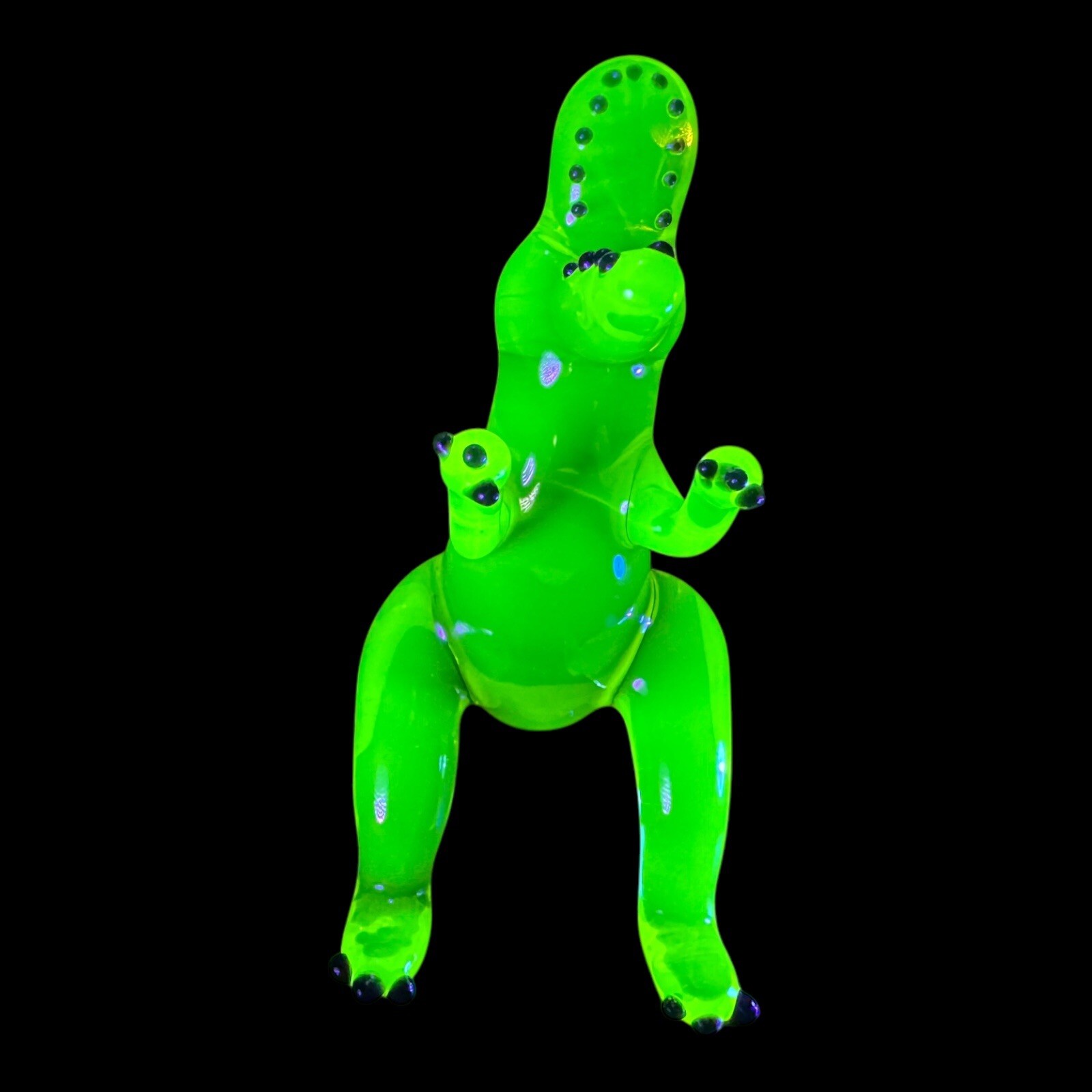 Uranium Glass T Rex Dinosaur Hand Made Custom Piece Lamp Work Glows Vaseline