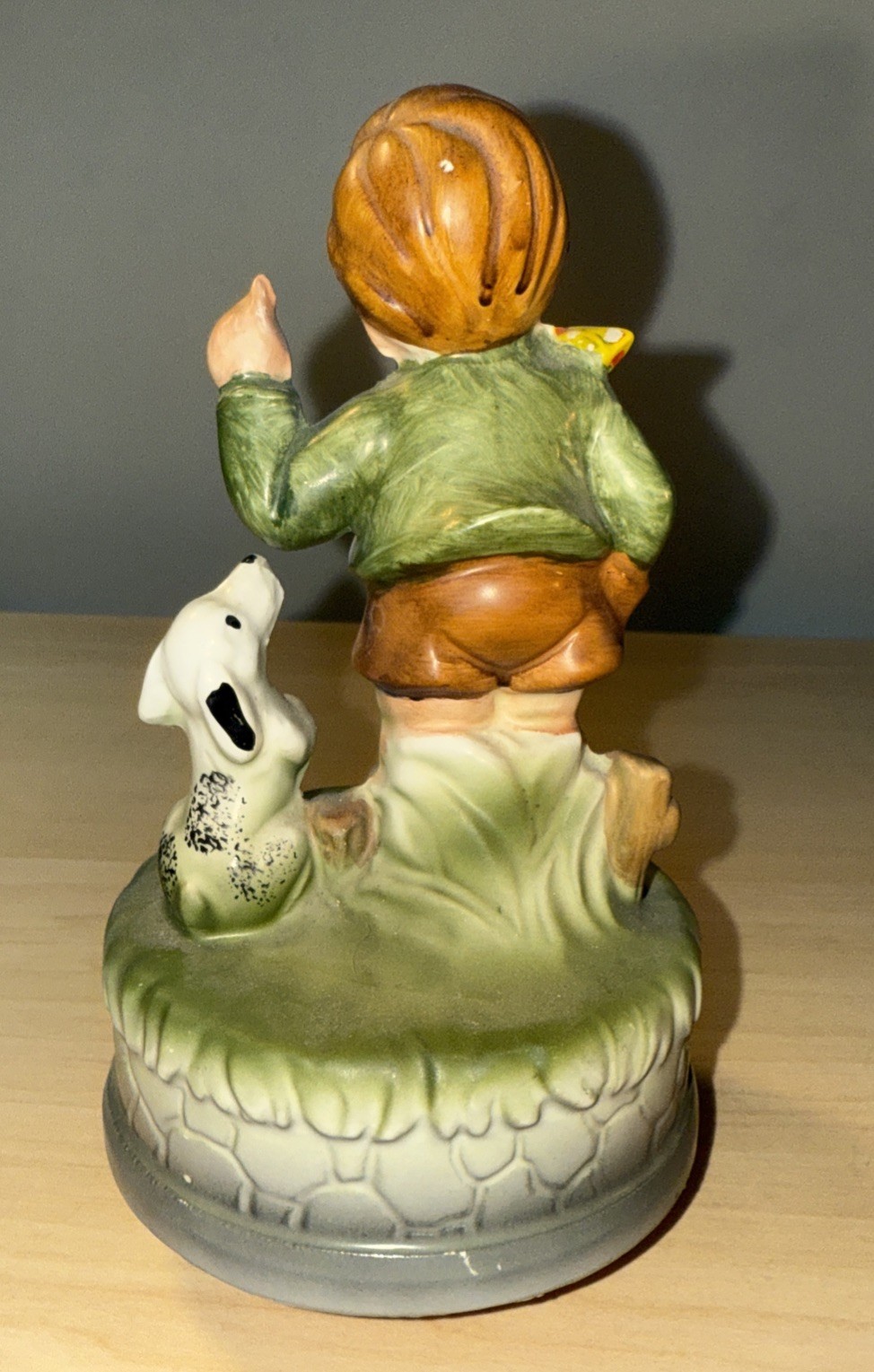 Adorable Vtg.-Made In Japan-Boy & His Dog Figurine Rotating Music Box