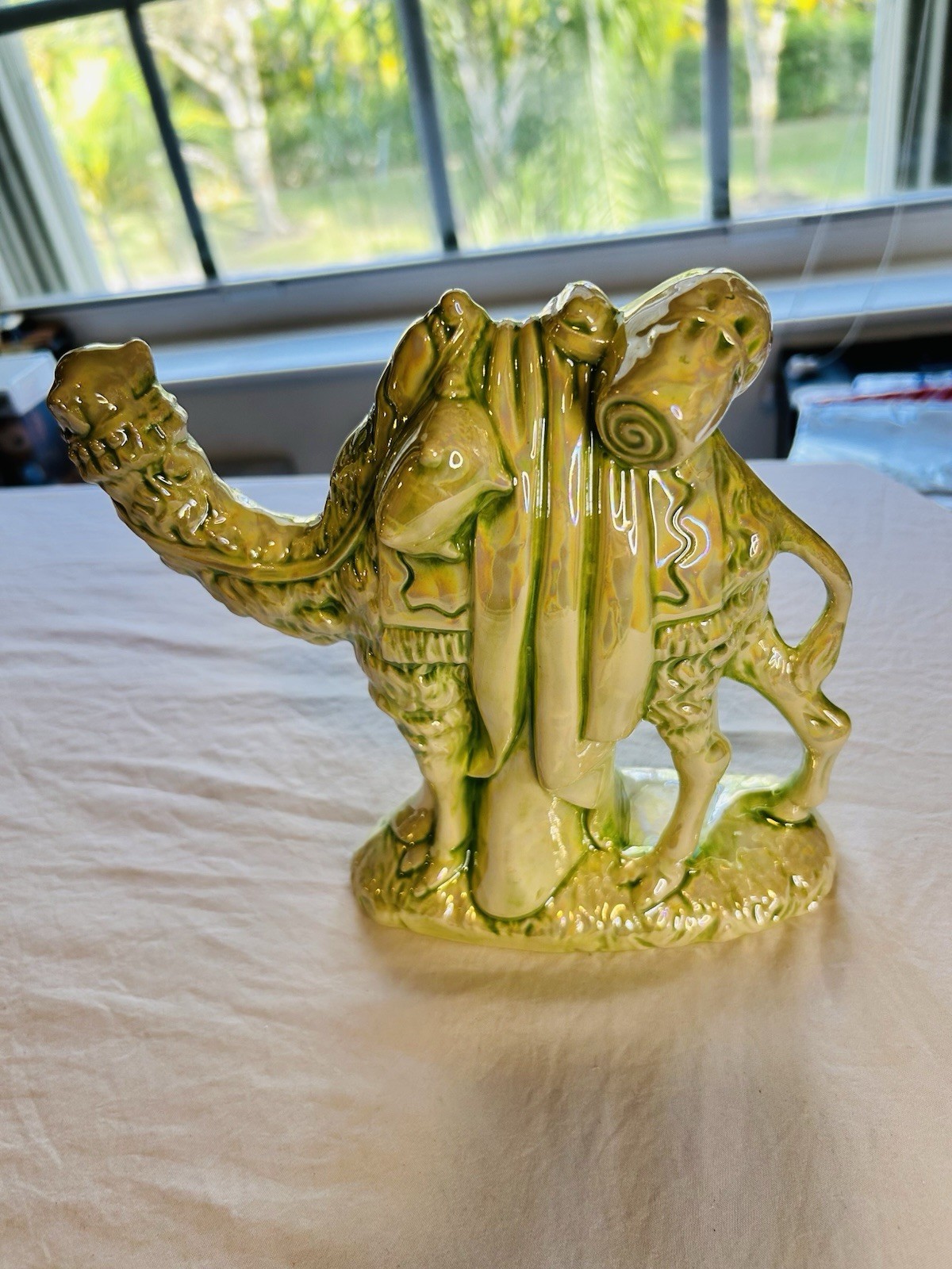 Green and white ceramic camel figurine Atlantic mold nativity camel