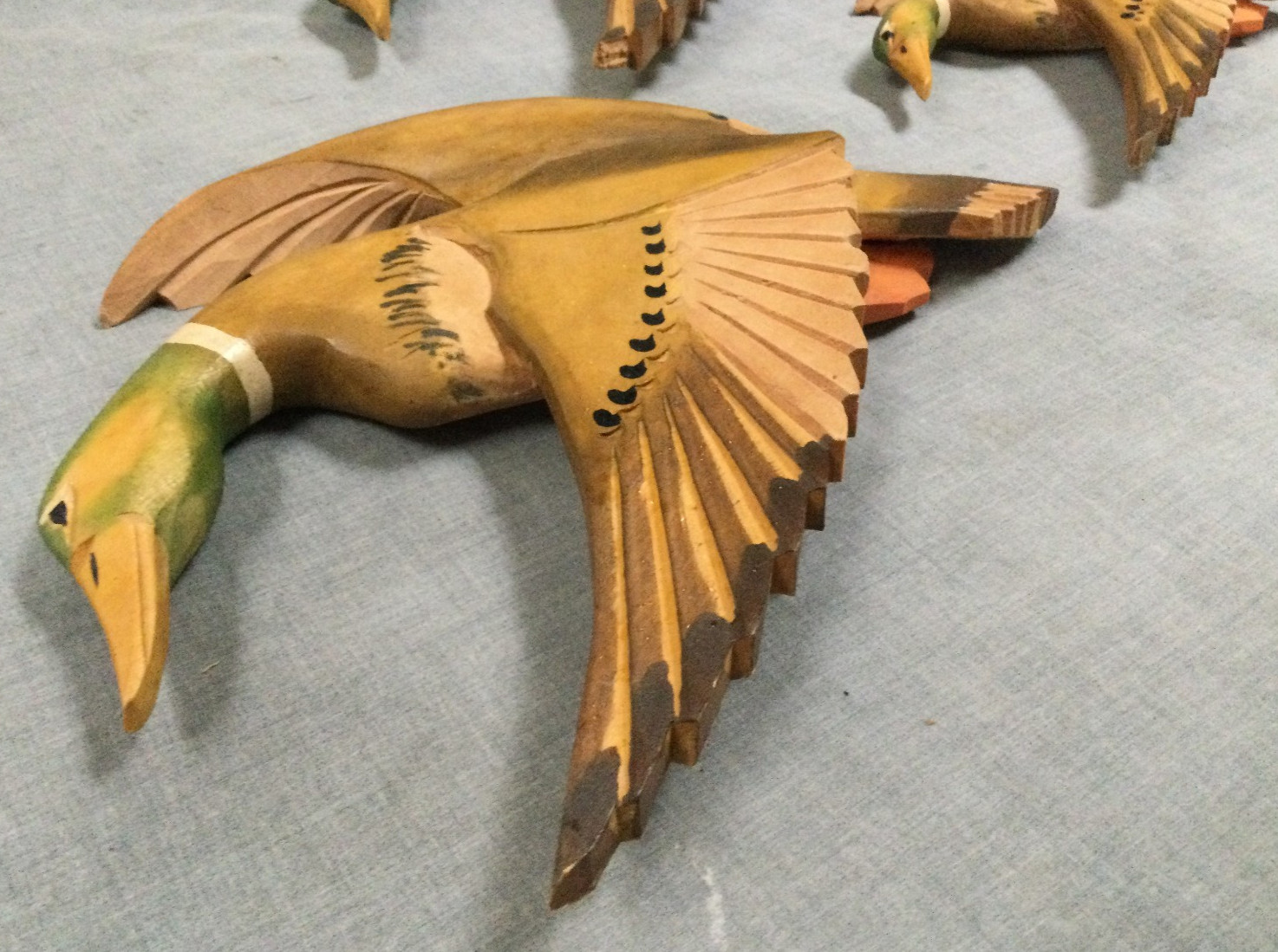 Vintage Wood Carving Lot Of 3 Wall Hanging Ducks Fait A La Main Canada Hand Made