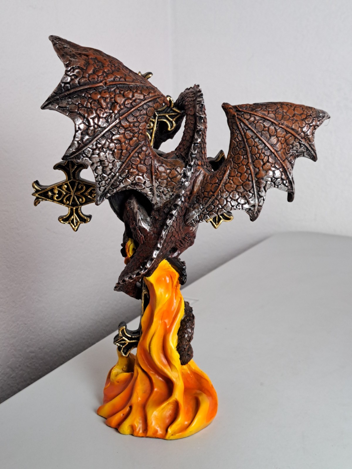 Dragon Wrapped Around Cross with Dragon’s Eye in Center Resin 10″ Fantasy Statue