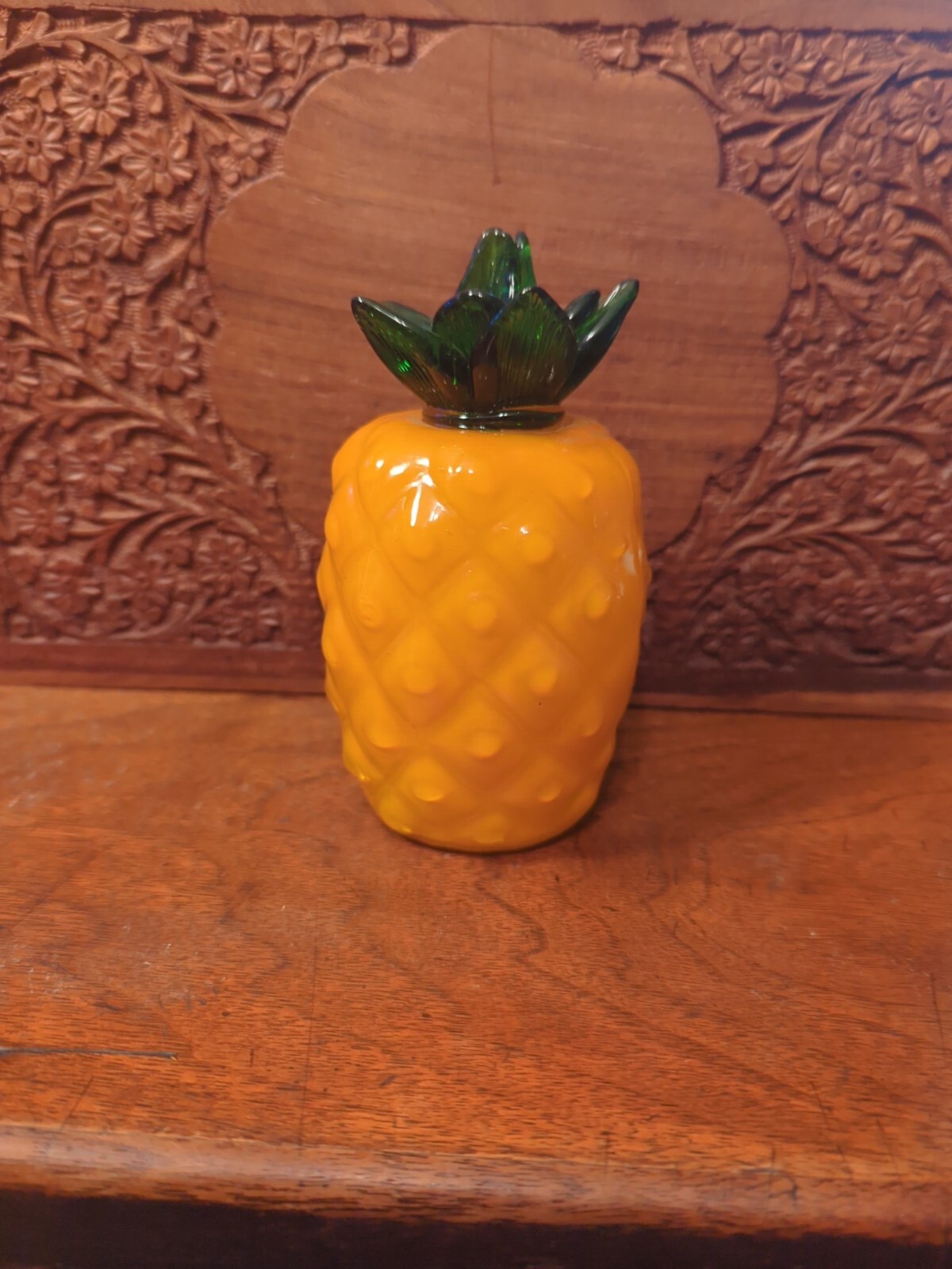 Vintage Orange Glass Pineapple Figurine Handmade 5″ Mold Blown