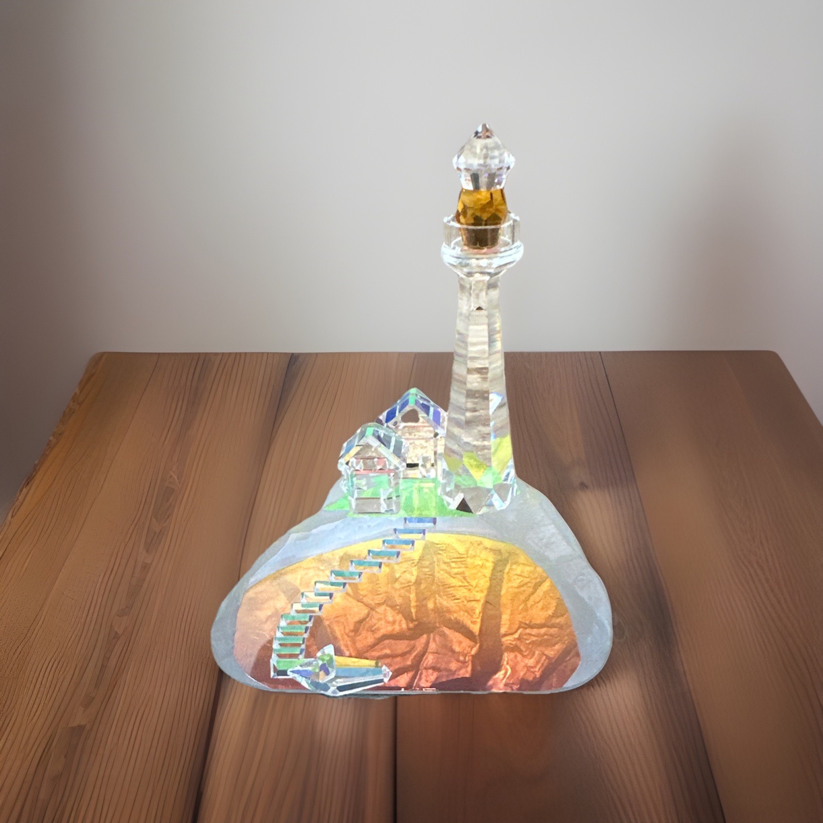 Crystal World 1988 Small lighthouse with boat. Original MSRP $150
