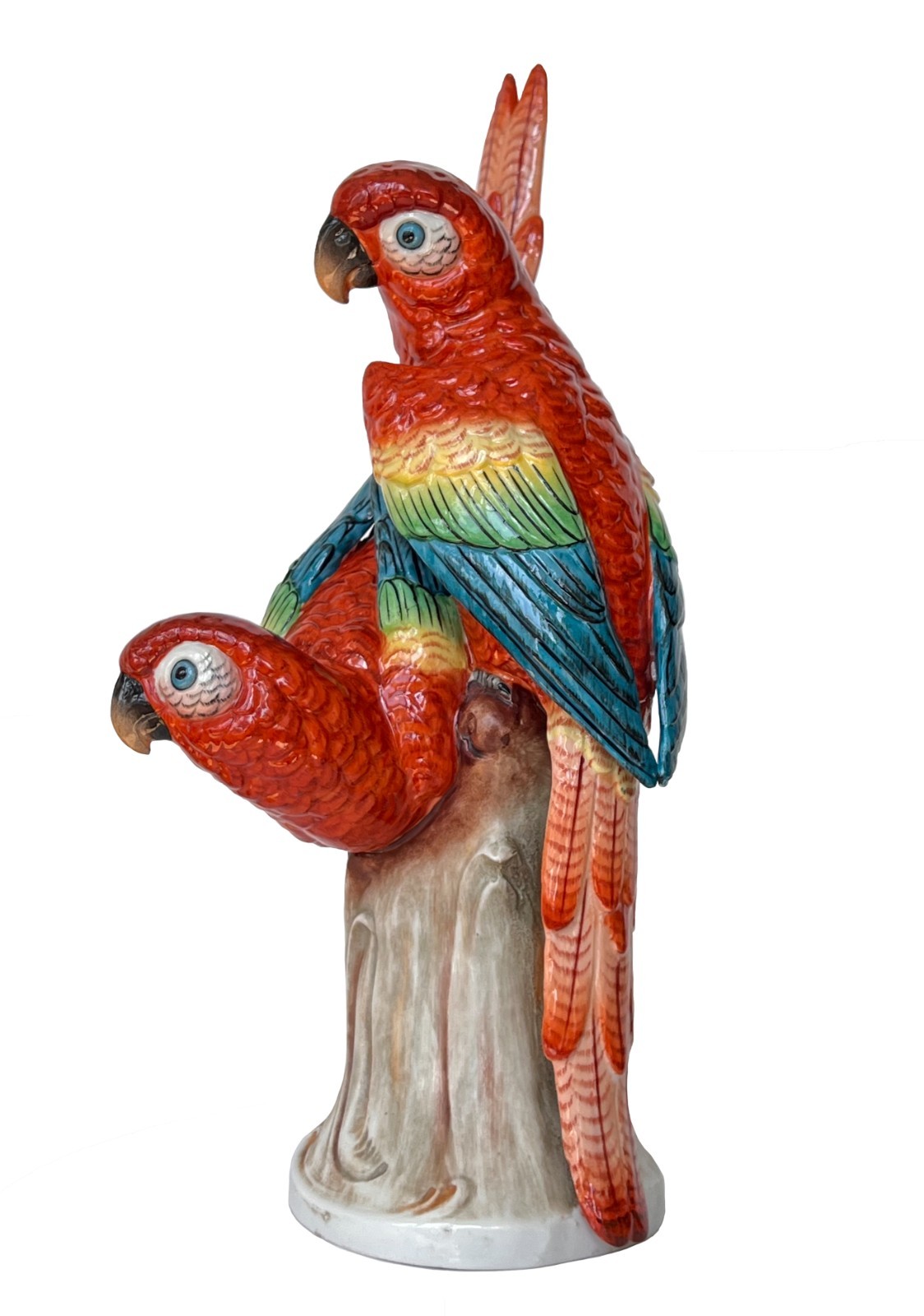 Antique Porcelain Bird Figurine Red Macaw Parrots Sinzendorf 1918 13″ High