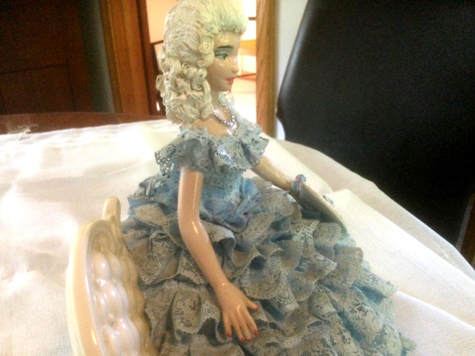Porcelain Body Lace Figure Victorian Lady Dresden Style Lace Dress is Fabric10″
