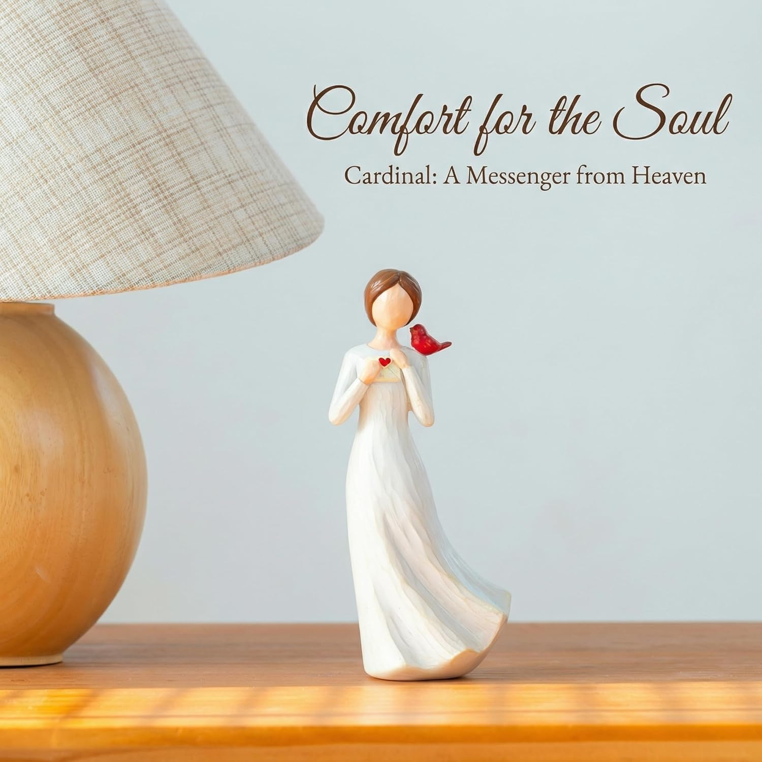 Hand-Painted Memorial Angel Figurine with Red Cardinal & Love Letter – 6.2 Inch