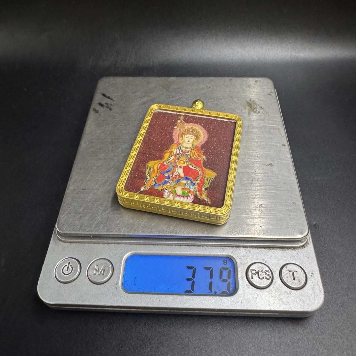 Ksitigarbha Thangka Locket,Sand Texture Gau Pendant Box Unisex Buddhist Necklace