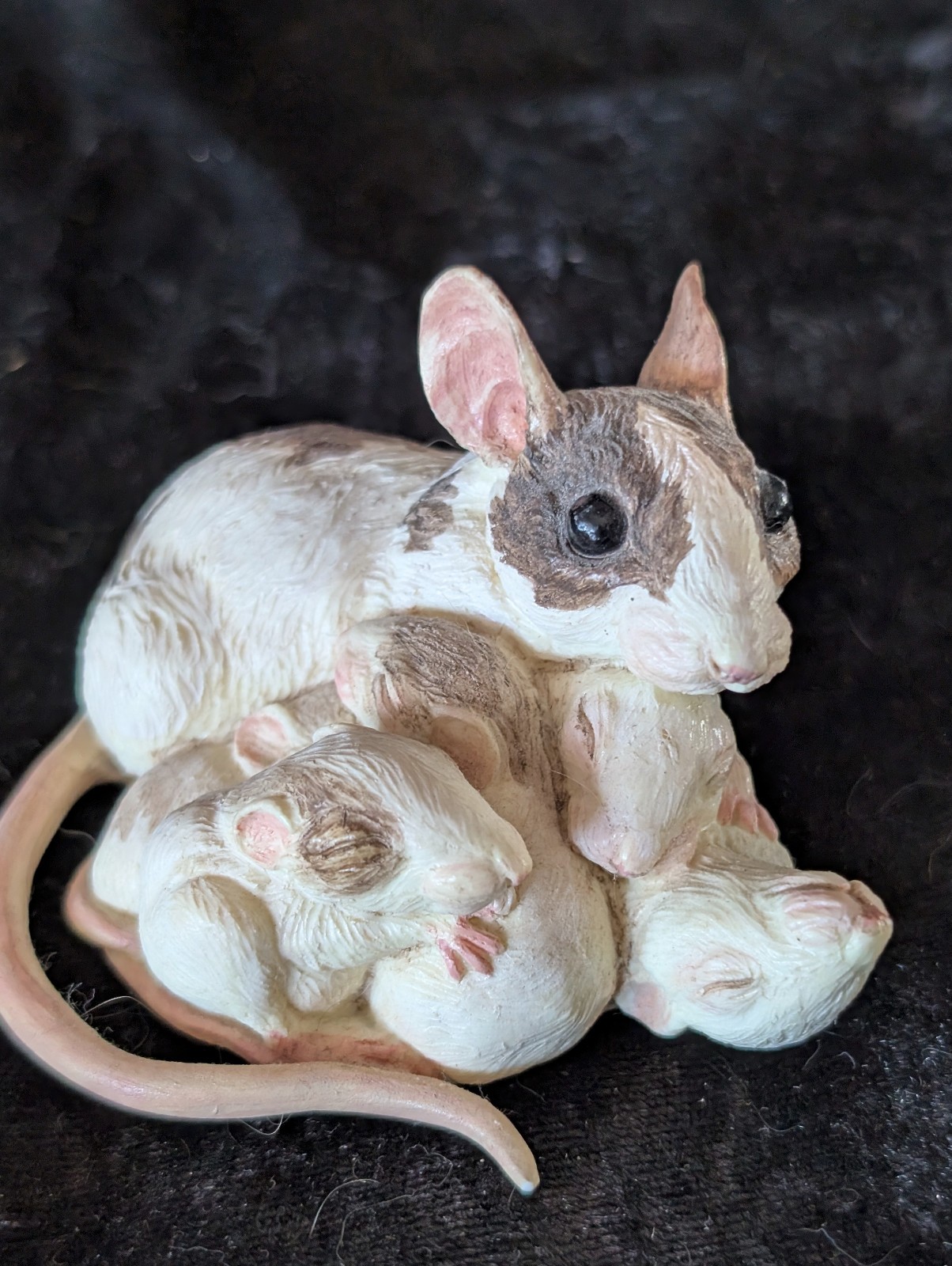 Kitty Cantrell brown and white momma mouse wth 3 little babies 2014