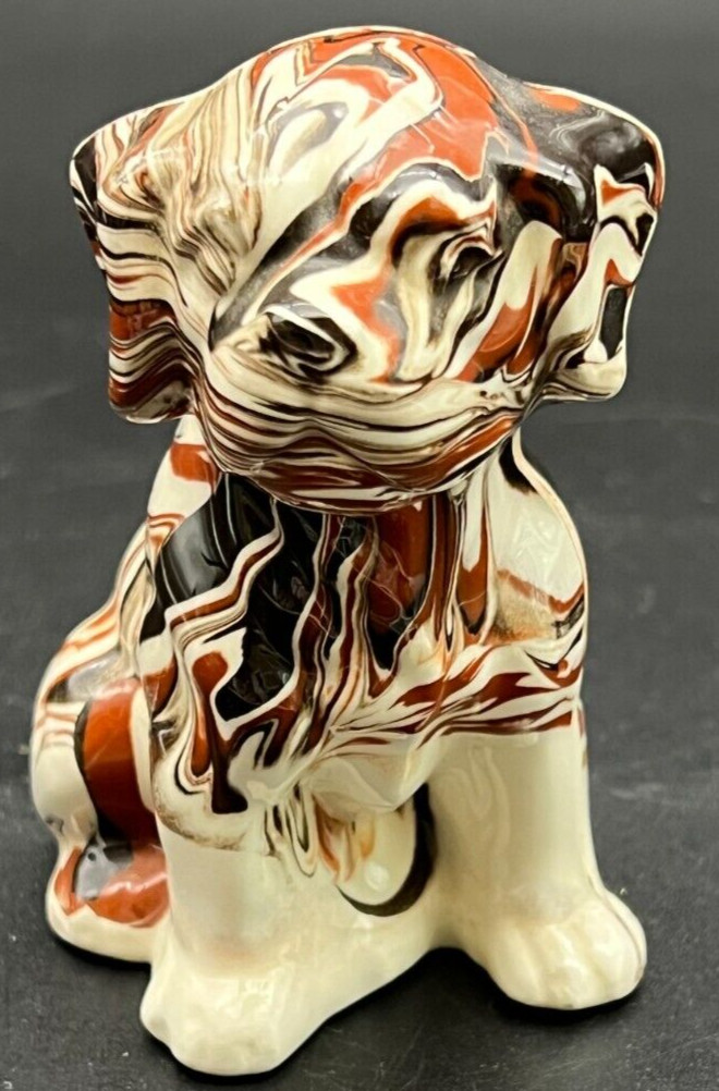 Vintage Ceramic Brown and Black Swirl Glaze Puppy Dog