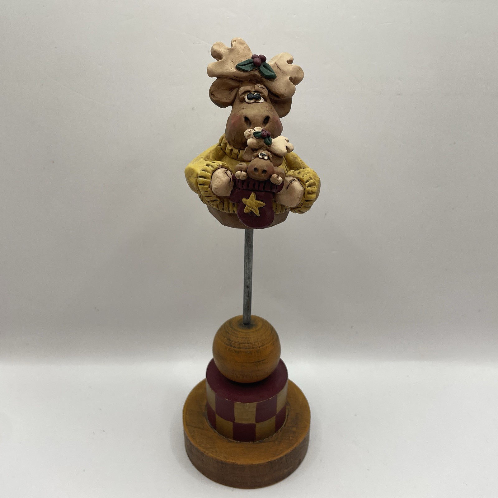 Vintage Blossom Bucket Suzi Skoglund Folk Art Mama & Baby Moose Christmas