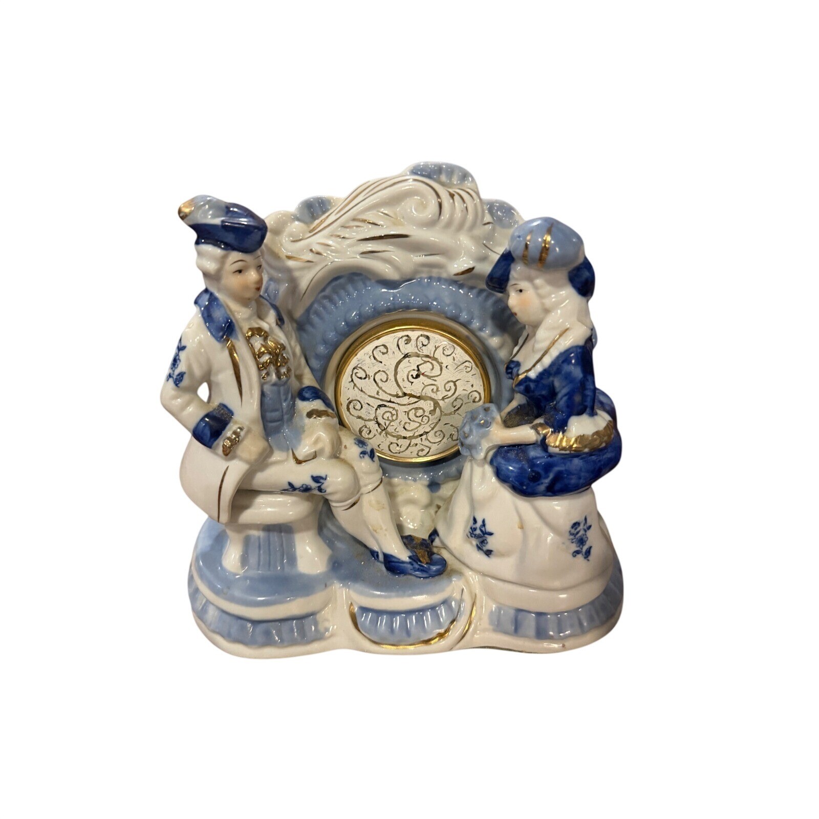 Unbranded Porcelain Figurine Set 3pc Blue White Gold Gilt Courtly Scenes Unisex