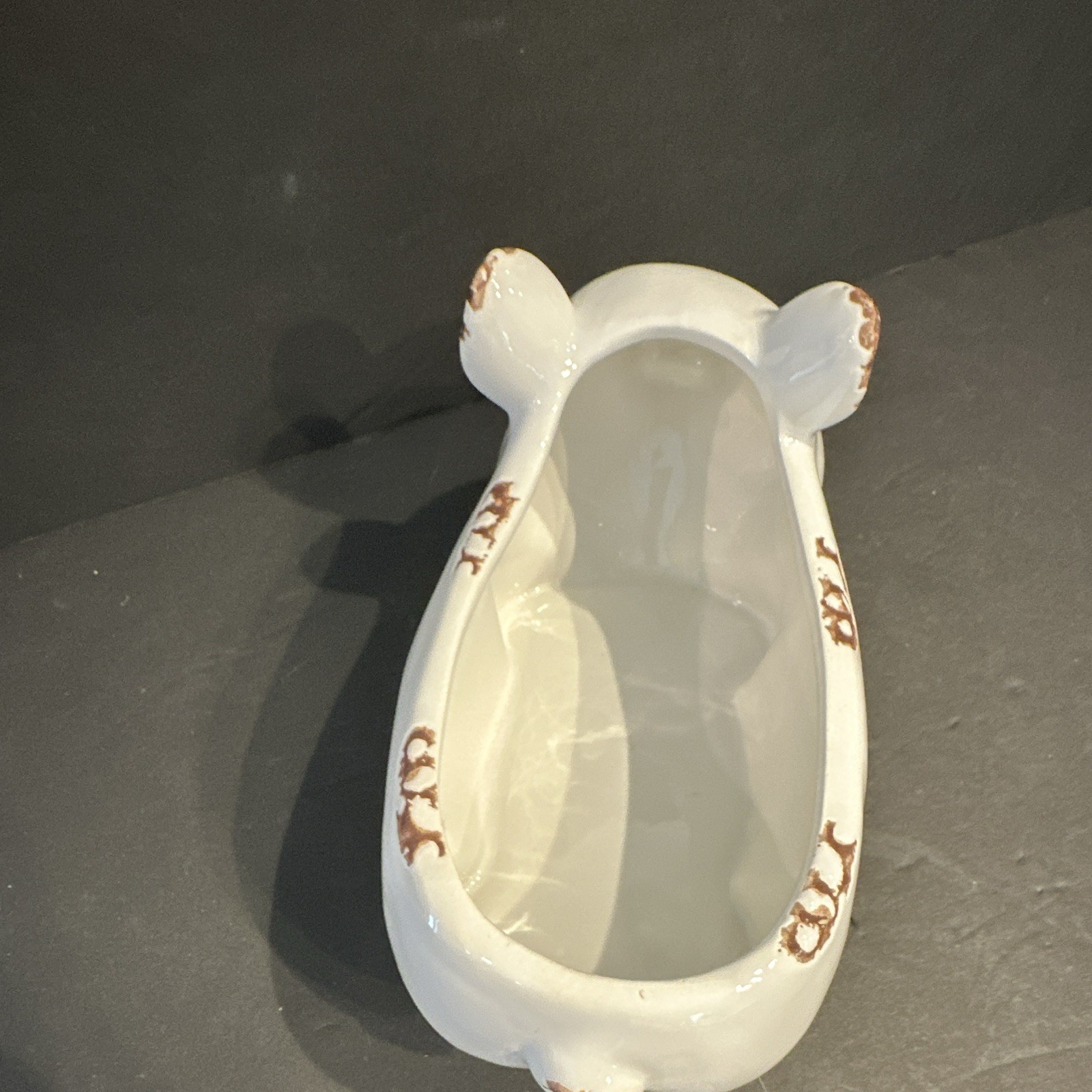 Farmhouse White Pig Planter Distressed Ceramic Rustic Cottage Decor