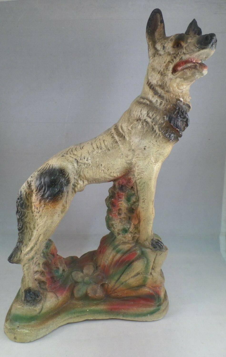 Vintage German Shepherd Dog Chalkware Statue Figurine 1920’s 13″ Tall