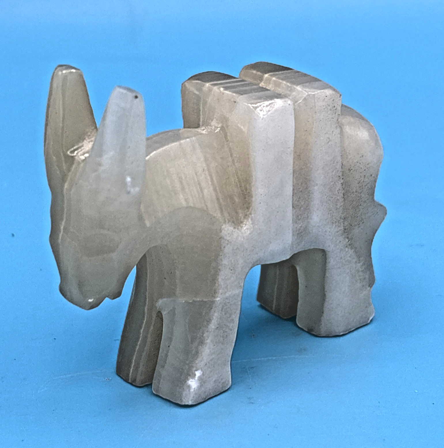 Vintage Hand Carved Onyx Donkey Figurine Pack Animal Stone Sculpture 3 Inch