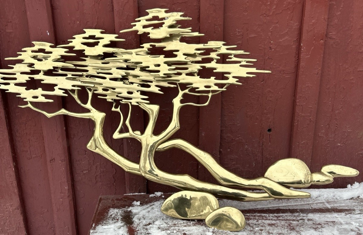 Metal Wall Art Decor Sculptural Bronze Bonsai Tree Signed Artist Bijan 1980 RARE