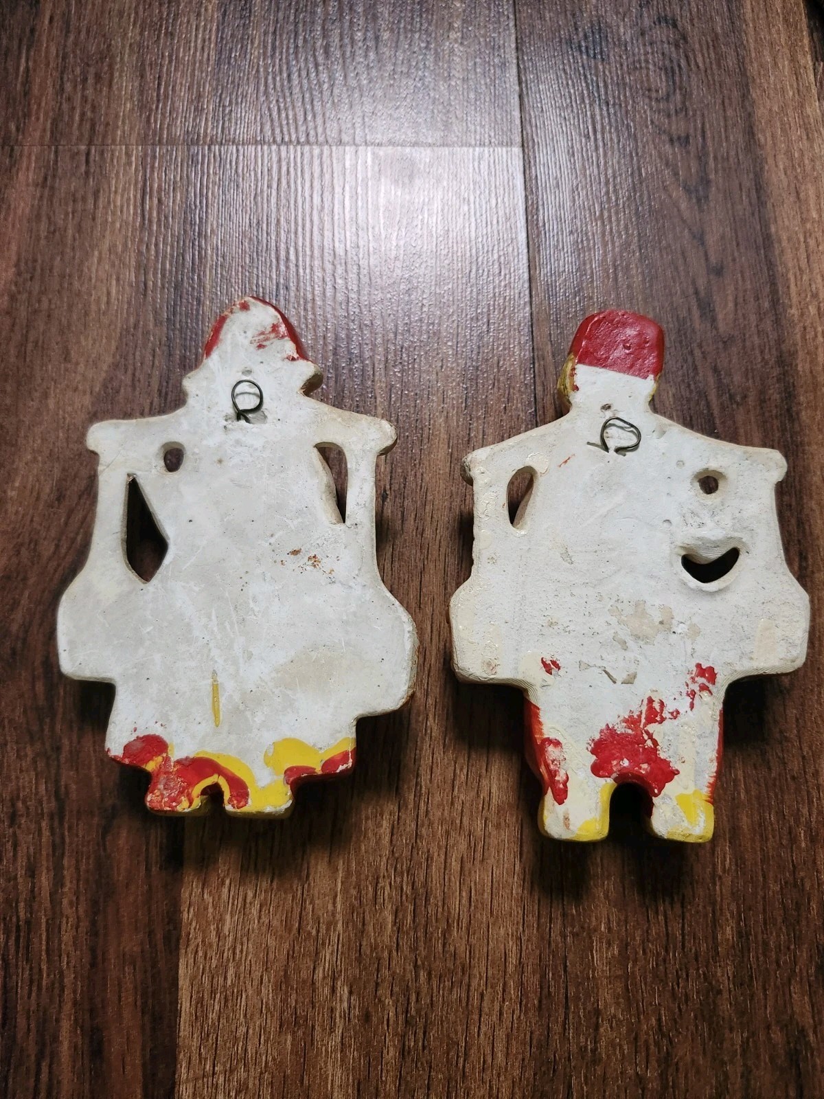 Vintage 2 Chalkware Wall Plaques Dutch Boy + Girl Red White Water Carriers