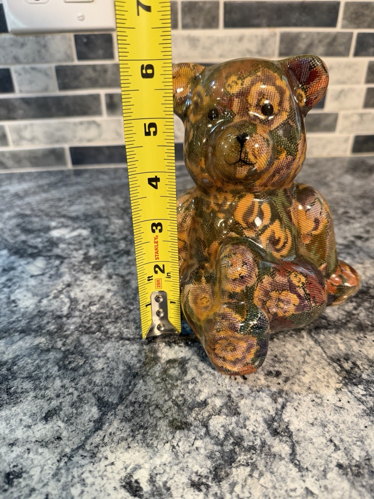 Vintage floral patchwork sitting bear figurine statue home decor Decoupage