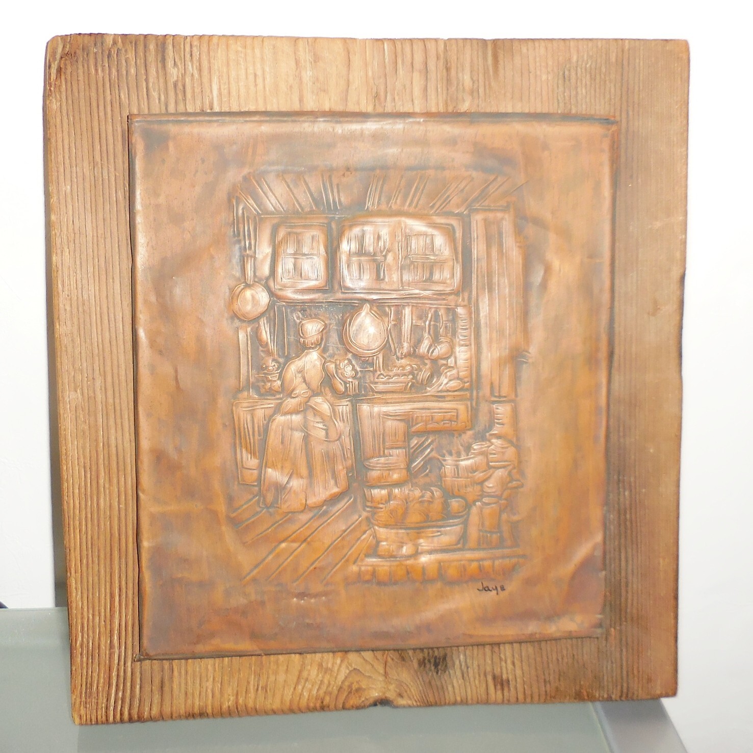 VINTAGE ART DECO GERMAN COPPER FIGURINE PICTURE WALL DECOR VICTORIAN DESIGN