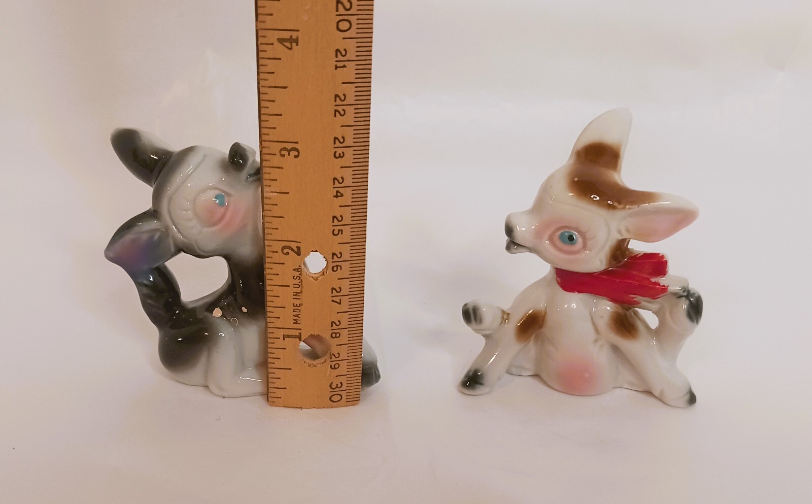 Rare Vtg Pink Ear Fawns Deers Porcelain Figurines Japan 1 Deer W/ Scarf HTF EUC