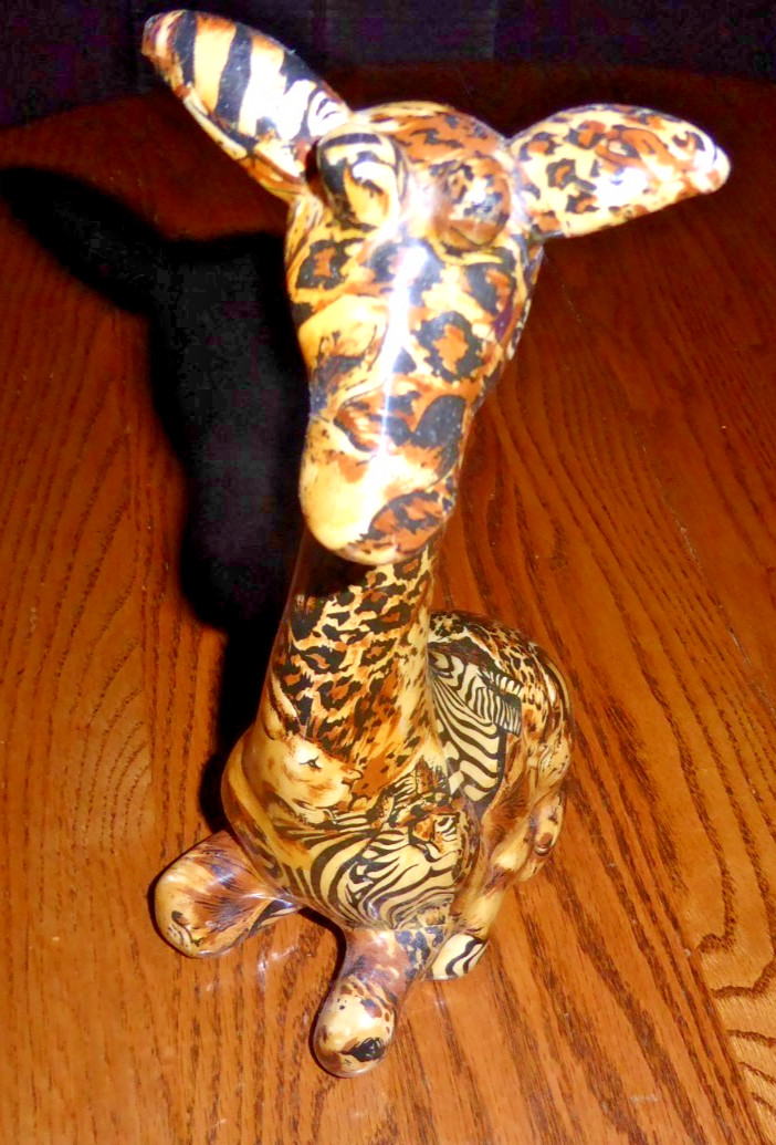 4 LA VIE Safari Ceramic Figures patchwork print: RHINO, GIRAFFE, ELEPHANT, VASE