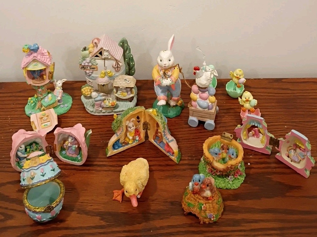 Lot of 12 BROKEN Easter Figurines AS-IS Bunnies, Birds, Chickens and a Duck