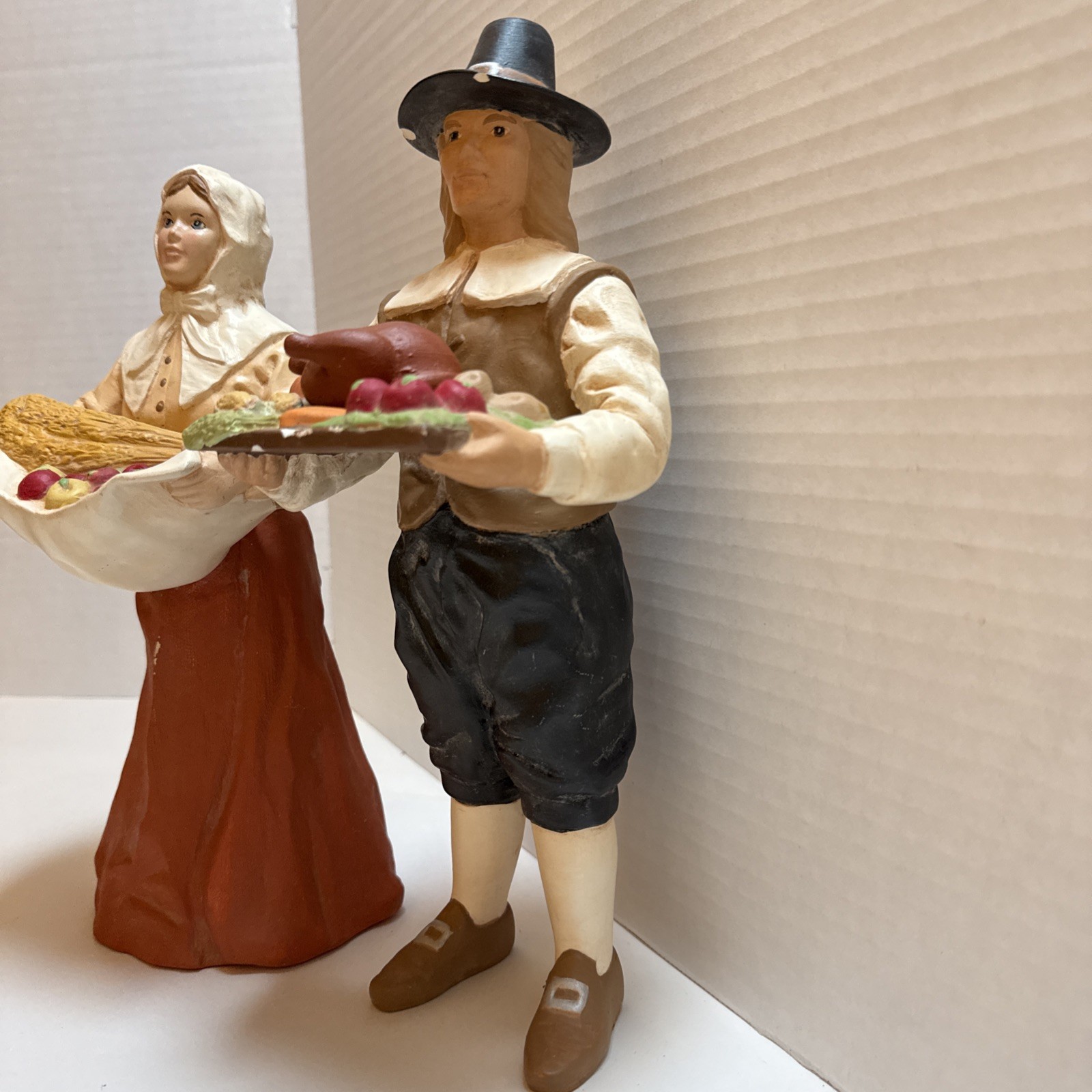 Vintage Pilgrim Thanksgiving Decor Painted Figurines 11″ Female 12″ -mid-1990s