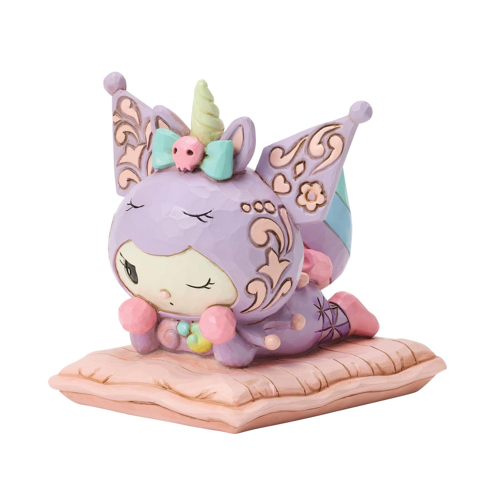 Jim Shore Sanrio Kuromi Wearing Unicorn Pajamas on Floor Pillow Figurine 6017929