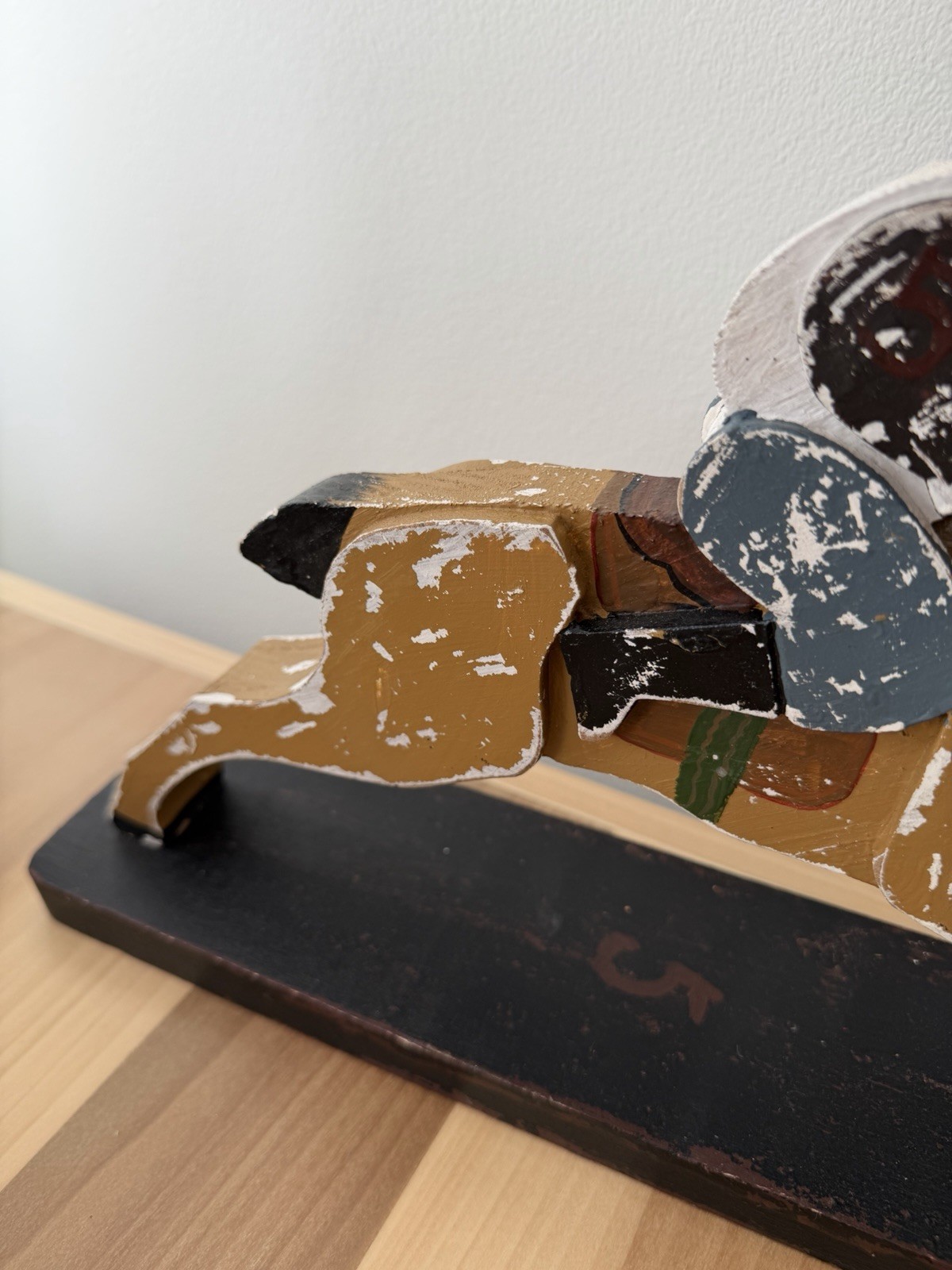Vintage Hand Carved Painted Wooden Race Horse Folk Art Decor