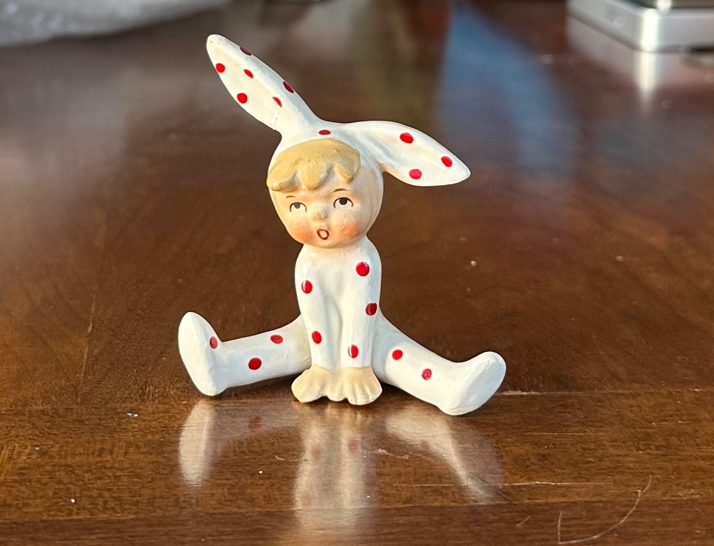 Lefton Vintage Japan polka dot pixie Rabbit bunny Figurine Girl anthropomorphic