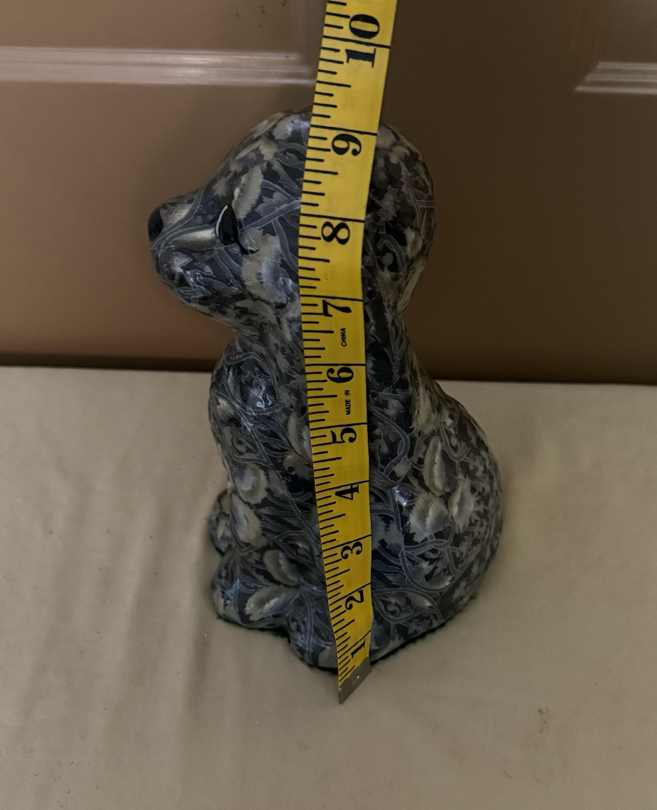 Decoupage Patchwork Floral Porcelain Sitting Dog Figurine Heavy