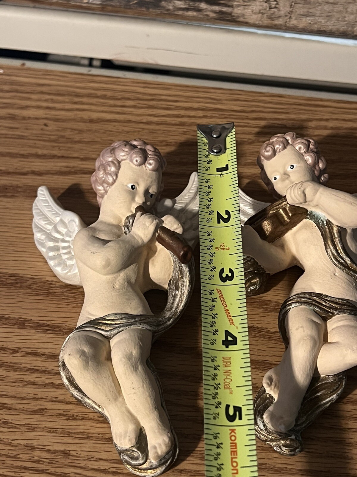 VTG Pair Italian Angel Cherubs Wall Hanging Victorian musicians 5.5″ x 5.5″