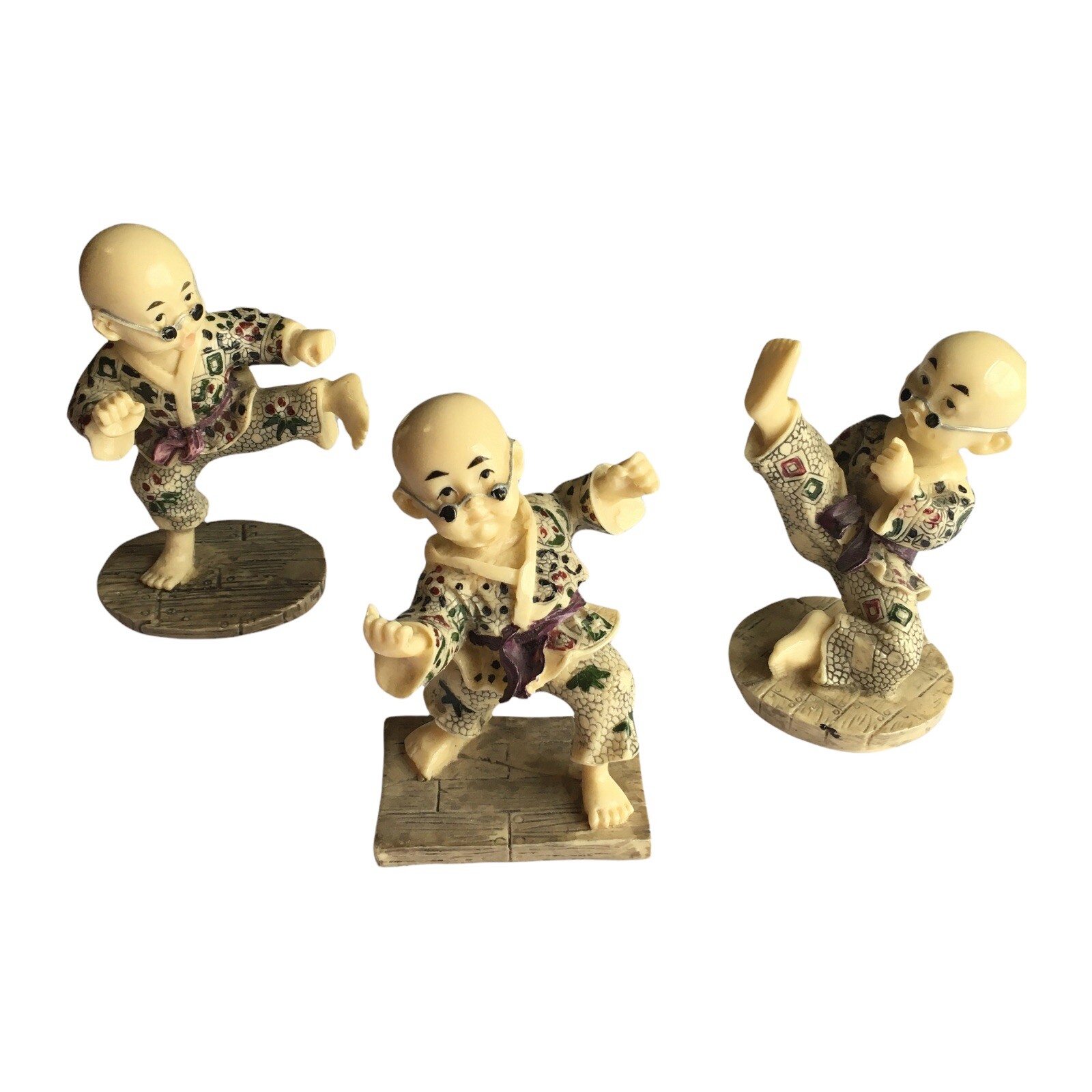 Vtg Chinese Kung Fu Shaolin Monk Resin Figurines 4 to 5″ Karate Martial Arts Set