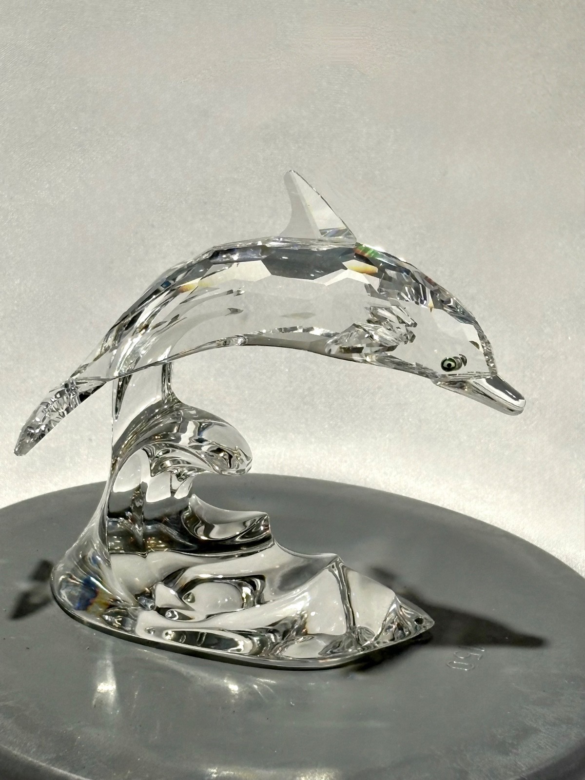 Swarovski Silver Crystal Dolphin Clear Wave Base Figurine 7644 000001 w/ Box COA