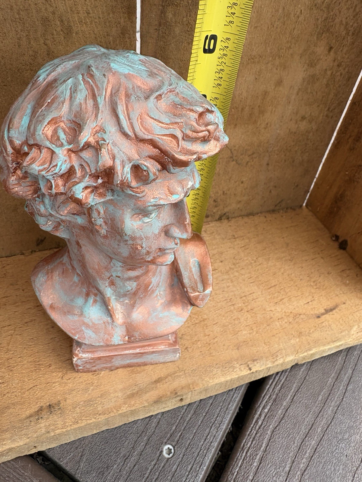 Michelangelo David Painted Ceramic Copper Patina 6” Bust Painter Sculpture