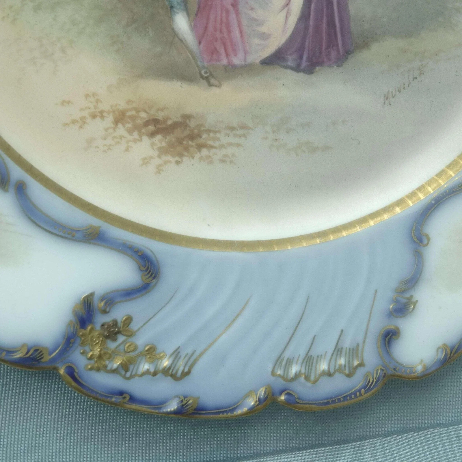c1910 Sevres Style Muville Artist Signed Hand Painted Courting Cabinet Plate