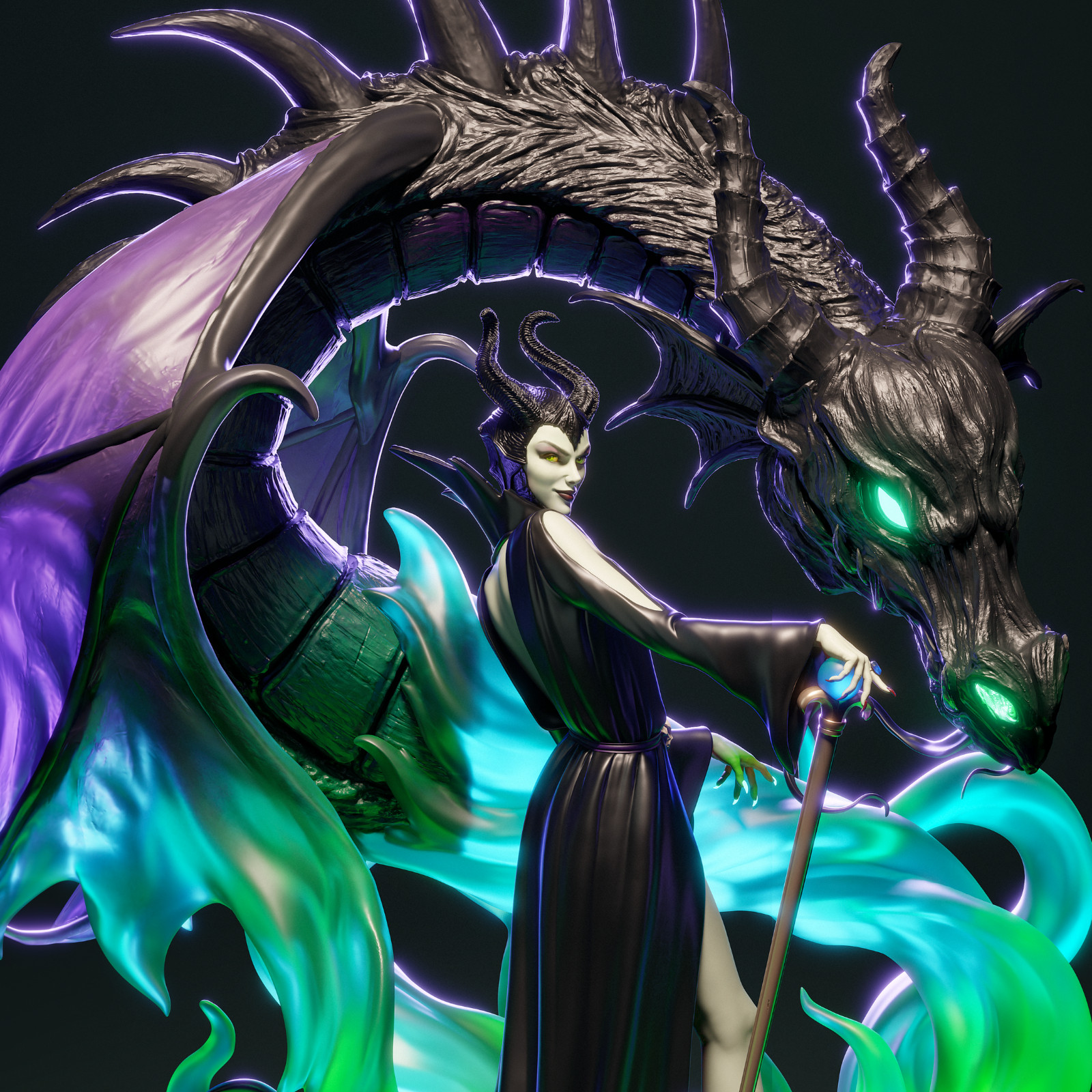 Maleficent | Sorceress & Dragon Diorama | UNPAINTED | 1/6 Scale Resin Kit |