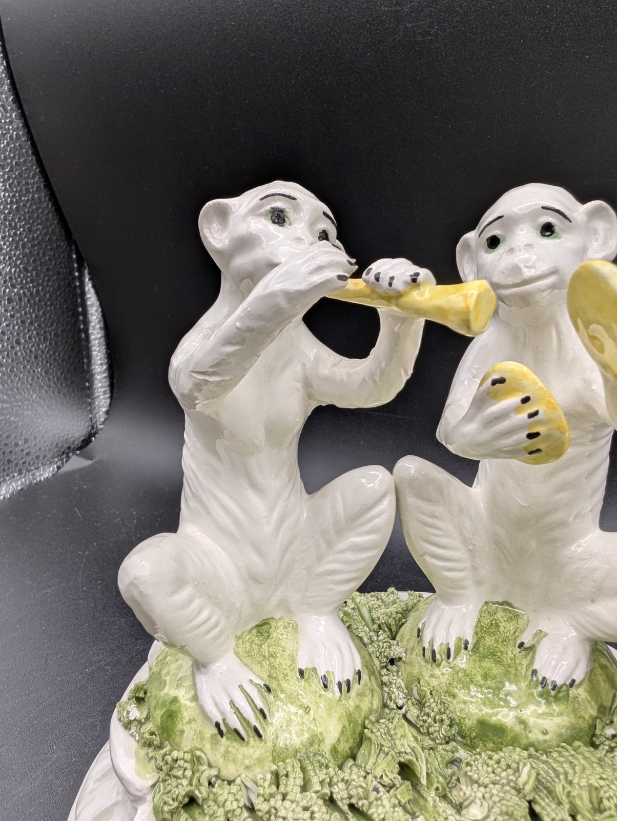 VTG Italian Majolica Ceramic Figurine 3 Monkeys Playing Instruments Signed GL