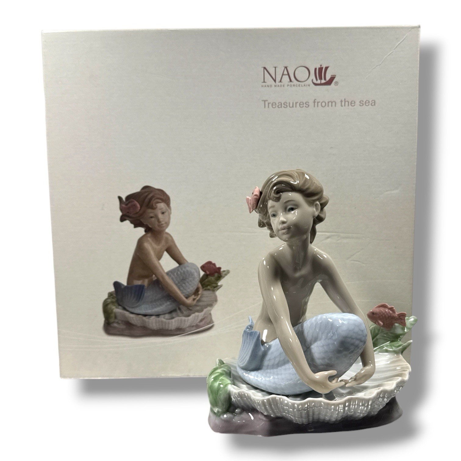 NAO Lladro Sea Maiden Mermaid Figurine 1459 With Shell Base Porcelain Boxed Set⁠