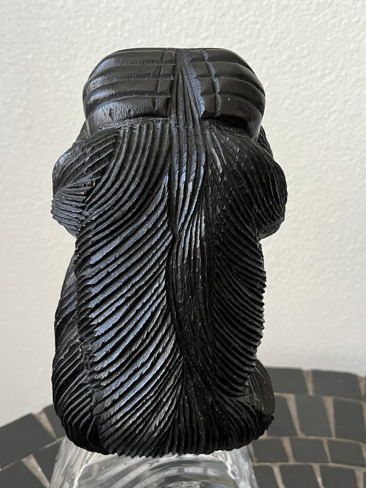 Hand Carved Black Solid Wood ~ Wise Monkeys Hear No Evil Statue 8.25 x 4.5 x 5.5