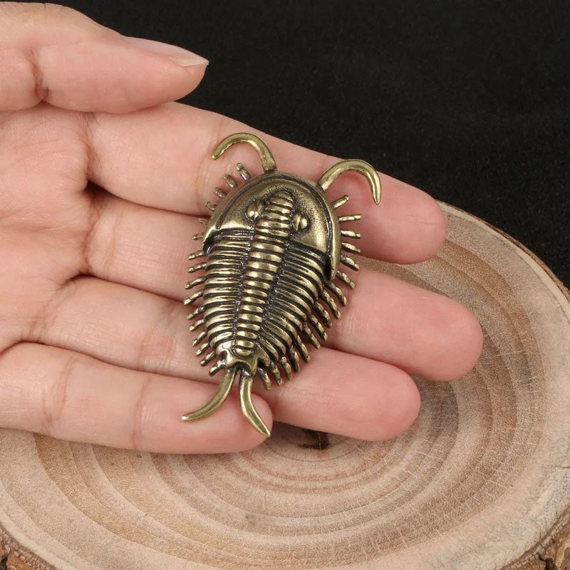 Brass Trilobite Insect Small Statue Ocean Fossil Figurine Tea Pet Craft Ornament