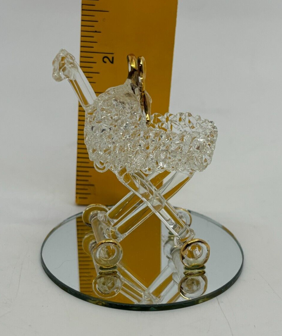 Set Of 4 Spun Glass Figurines Mirrored Base Kittens Shoe Baby Carriage Apple