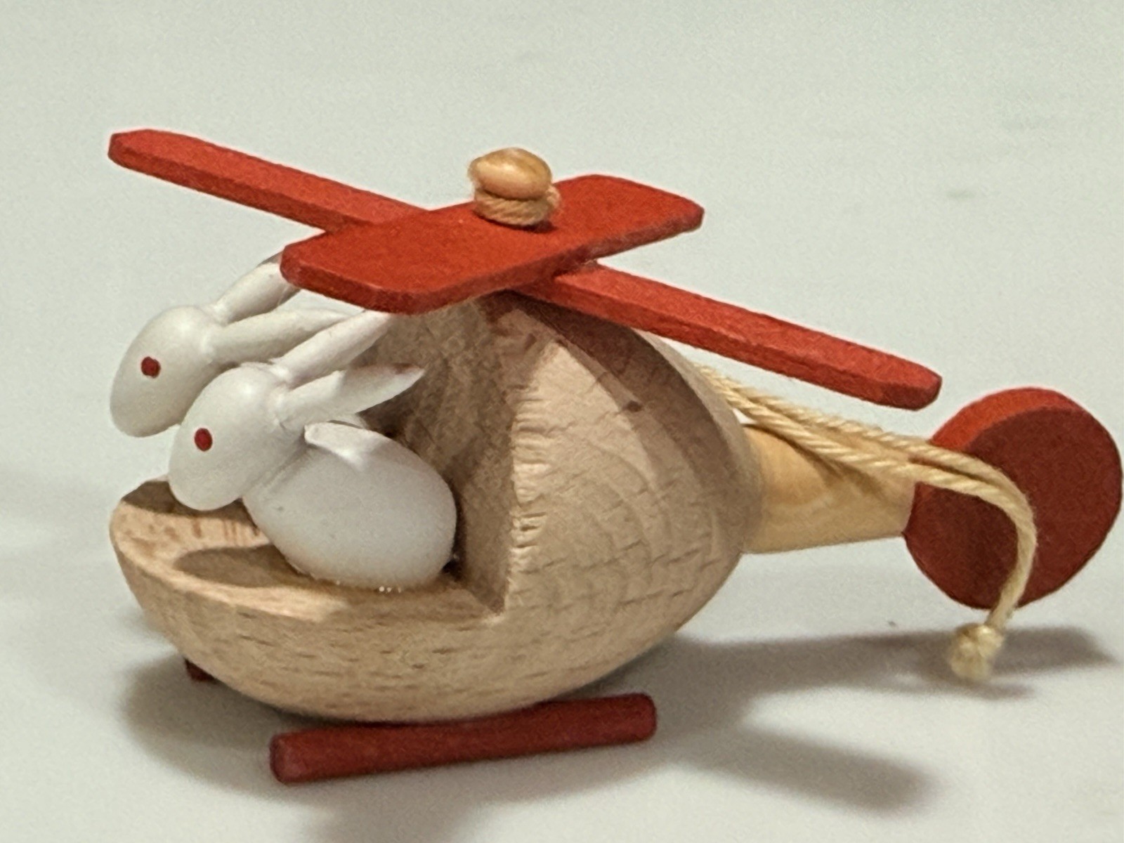 VTG Goula Spain Easter Bunnies Rabbits Flying In Helicopter Wooden Ornament