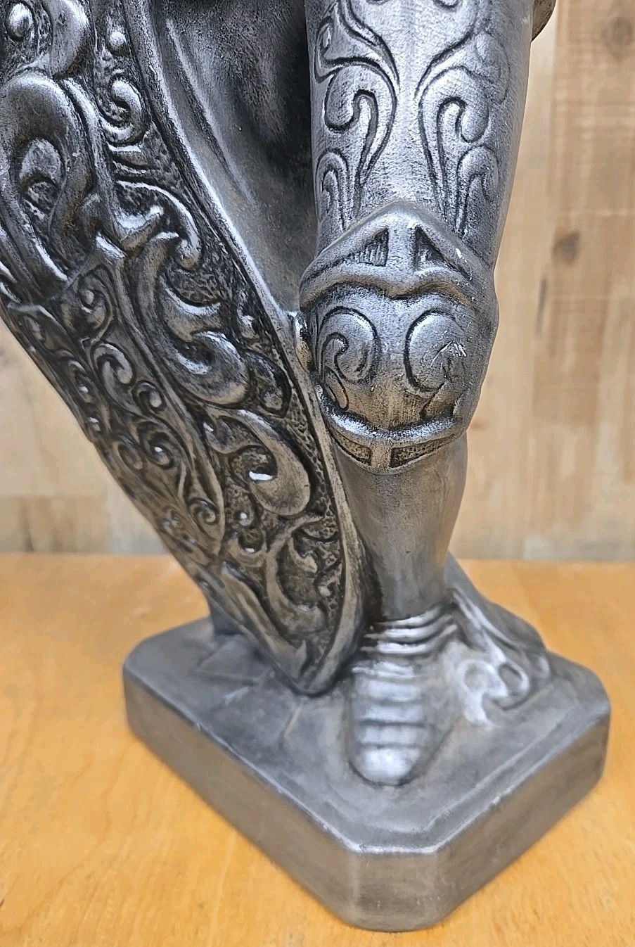 25″ Vintage Medieval Knight Chalkware Sculpture Statue Artist Signed Silver Old