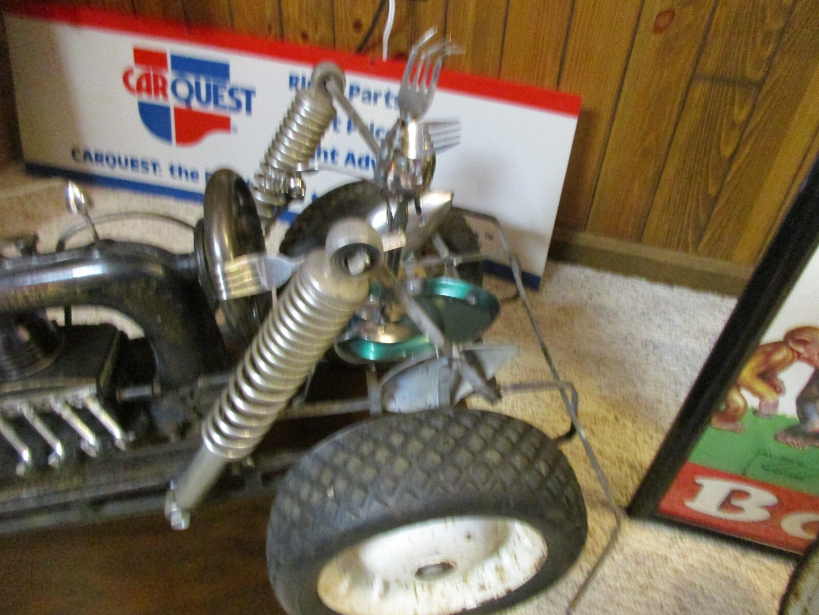 FOLK ART TRACTOR MADE FROM SEWING MACHINE/SILVERWARE MAN/MAN CAVE/RAT ROD GARAGE