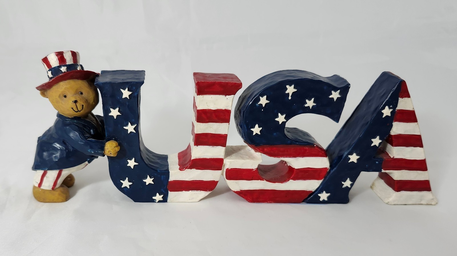Patriotic USA With Cutest Uncle Sam Bear Figurine July 4th Stars & Stripes Resin