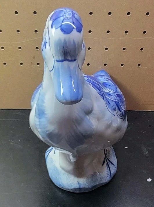 VTG – Large Delft Style Hand Painted Ceramic Cobalt Blue & White Duck Figurine