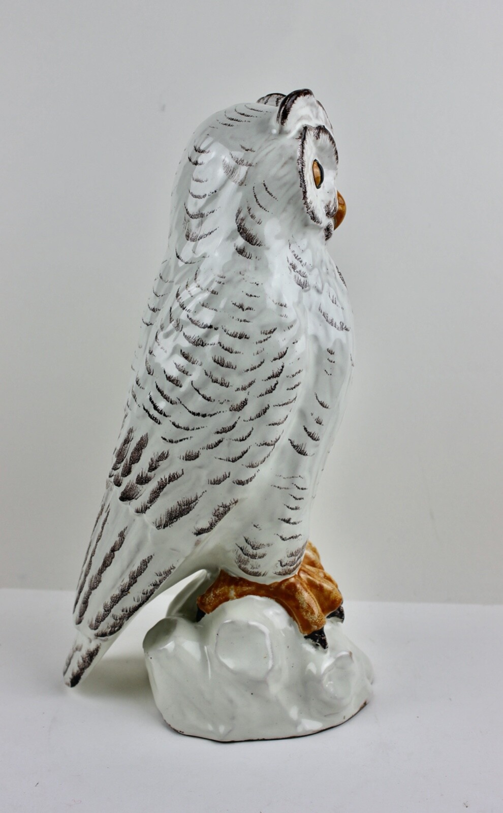 One 1970s handmade Italian terracotta ceramic glazed owl sculpture statue 13.5″